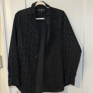 Beverly Hills Polo Club Black Velvet Patterned Casual Button Down Shirt
